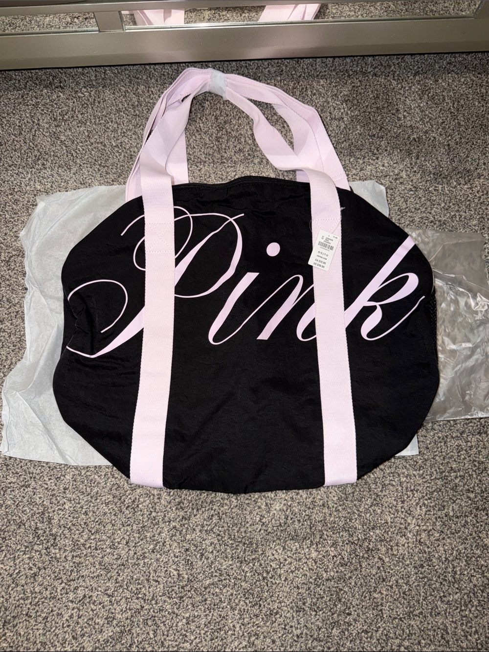 PINK Victoria's Secret Black Tote with Light Pink Straps and Script